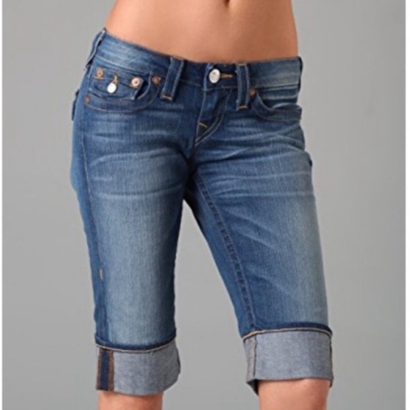 True Religion Distressed Sophie Denim Bermuda Shorts Blue Women’s Size 25 - Picture 13 of 13